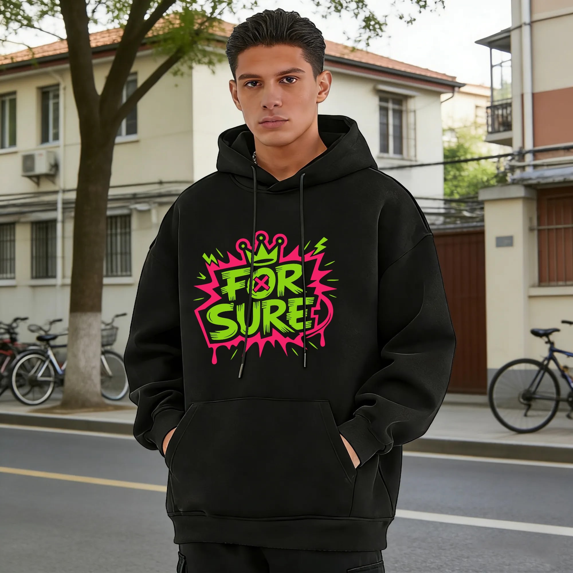 "FOR SURE" Front Printed US Size Adult Fleece Hoodie (Only Ship by Your Label ) - Image 4