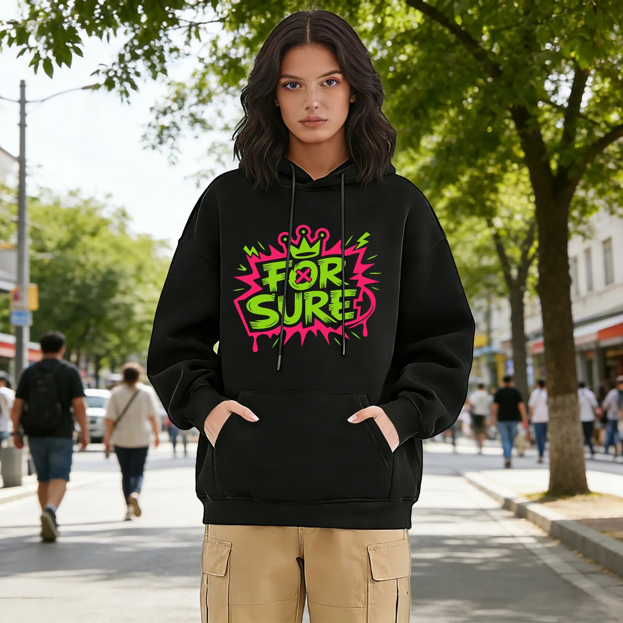 "FOR SURE" Front Printed US Size Adult Fleece Hoodie (Only Ship by Your Label ) - Image 5