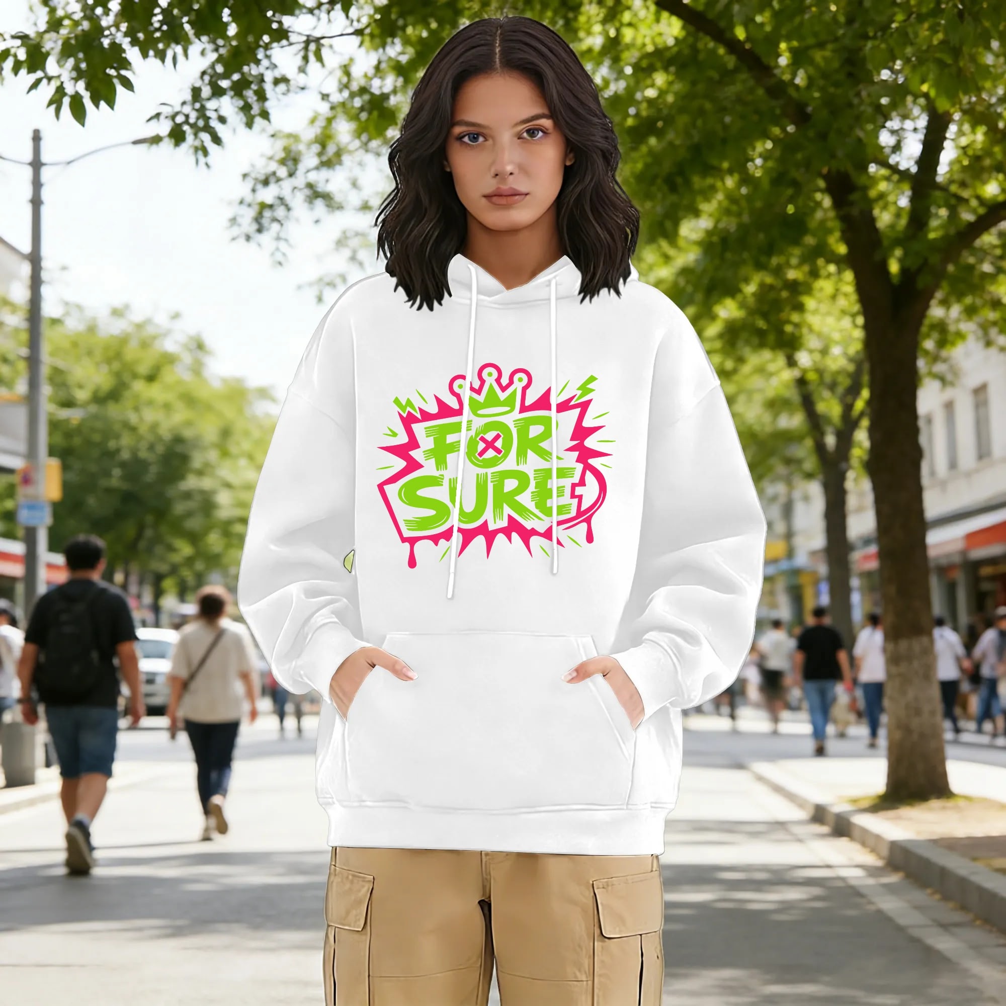 "FOR SURE" Front Printed US Size Adult Fleece Hoodie (Only Ship by Your Label ) - Image 2